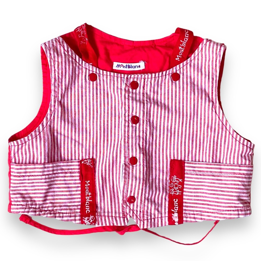 VINTAGE Mont Blanc Toddler Vest Red & White Striped Front Appliqué Bear on Back